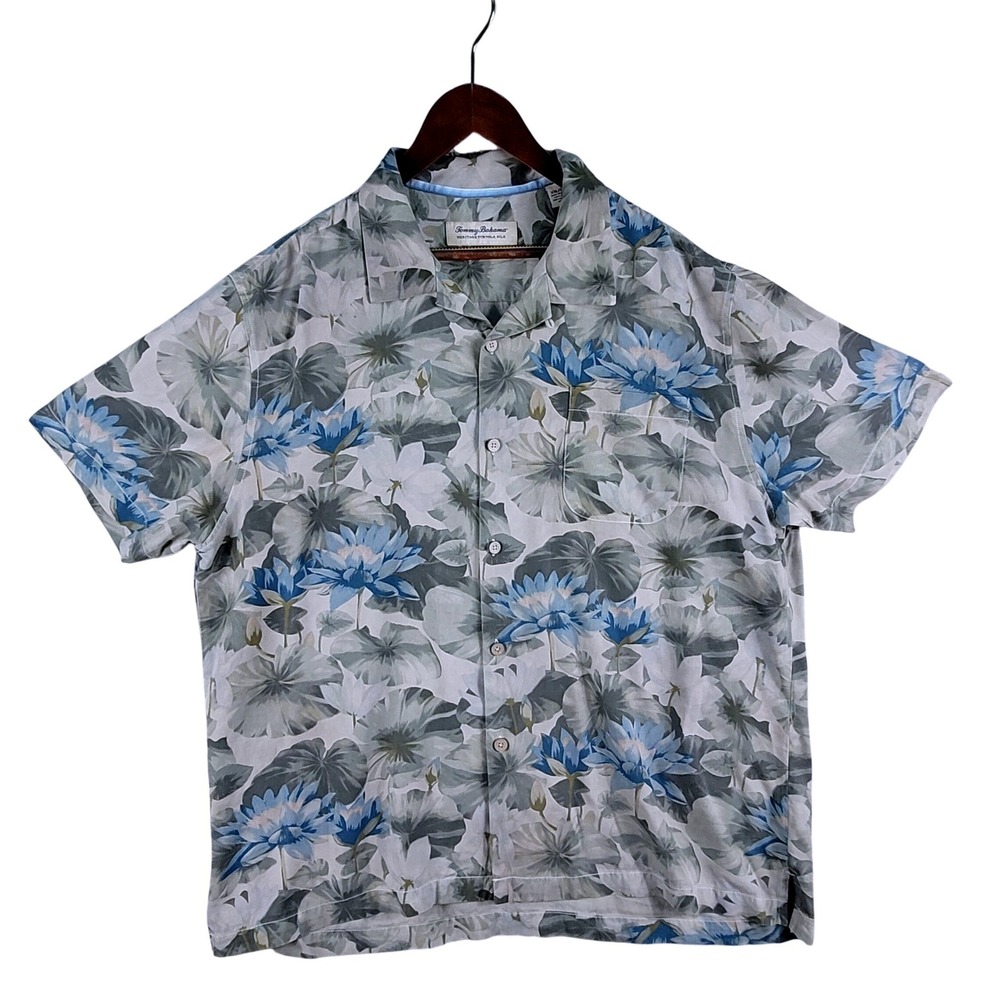 Tommy Bahama Hawaiian Shirt Men's XXL Blue Silk‎ Floral Heritage Tortola Loop